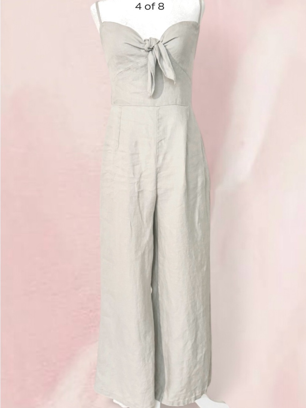 100% Linen Tie Front Wide Leg Jumpsuit Medium - Picture 7 of 8